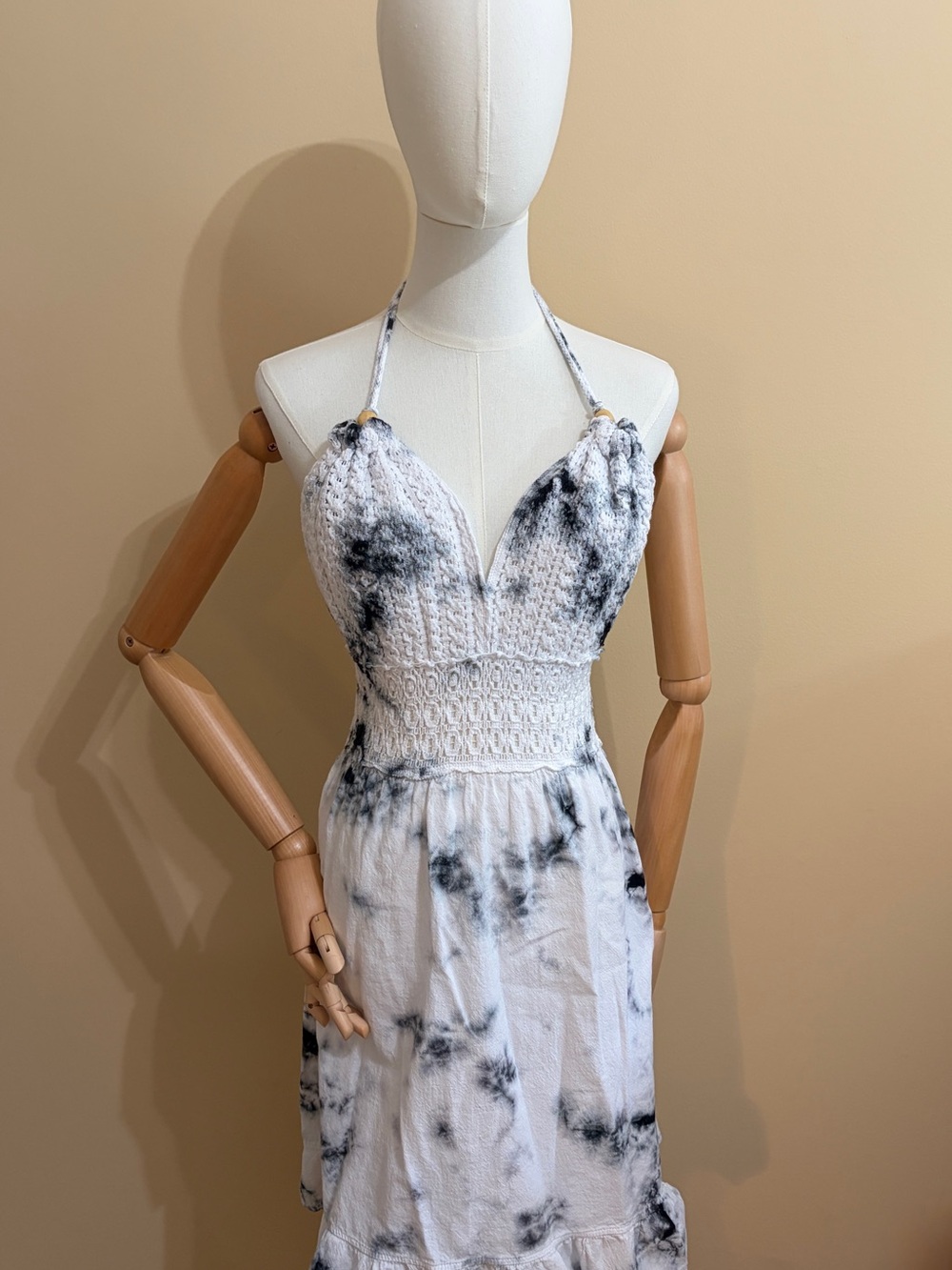 Smocked Strapless Tie-Dye Cover-up Maxi Dress - White & Black